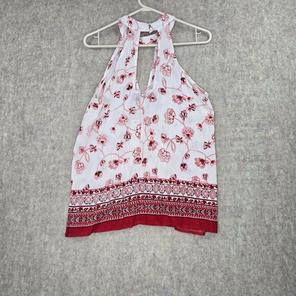 Francescas Womens Floral Print Halter Top White & Red Boho Style S - Picture 2 of 7